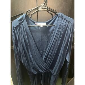 Jennifer Lopez Navy Faux Wrap Long Sleeve Top